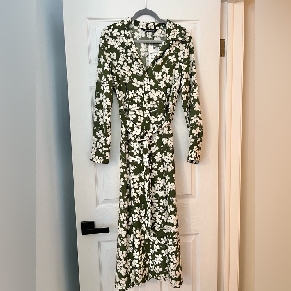 Zara floral print shirt dress